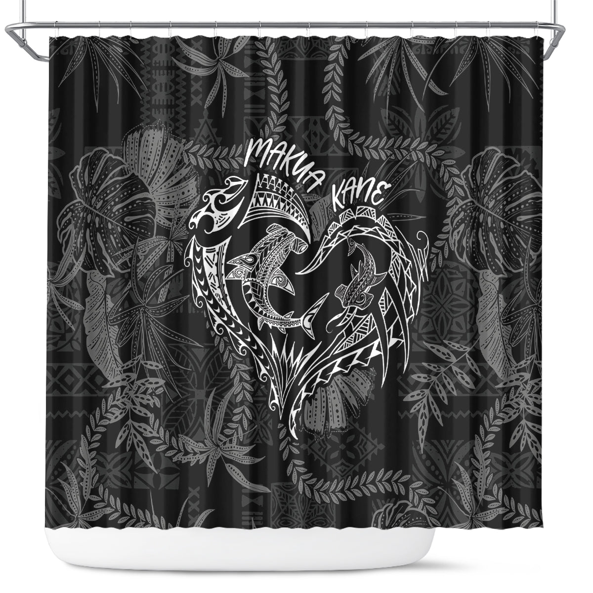 Hawaii Father's Day Vintage Lei Shower Curtain Hauoli la Makuakane - Black