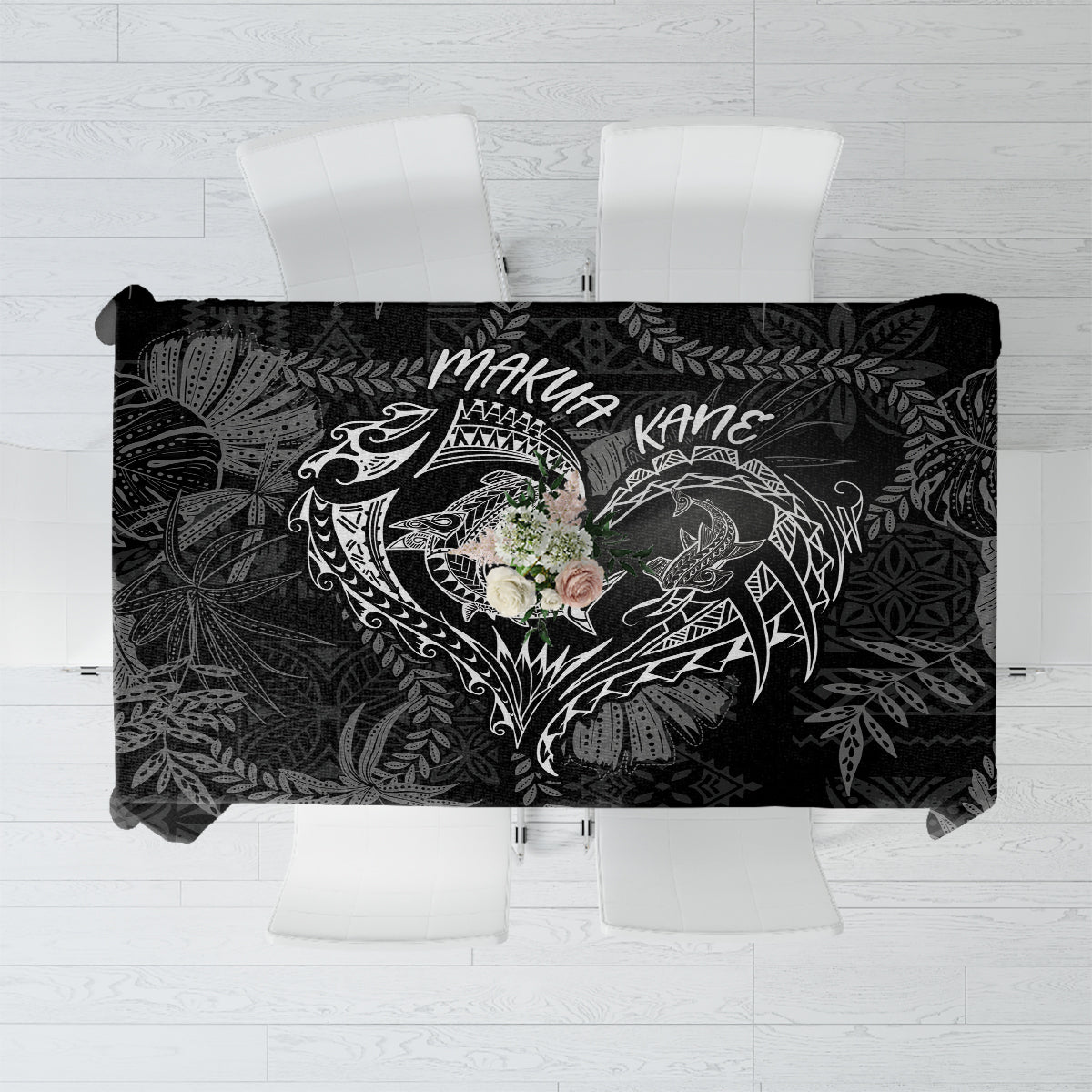 Hawaii Father's Day Vintage Lei Tablecloth Hauoli la Makuakane - Black LT7 Black - Polynesian Pride