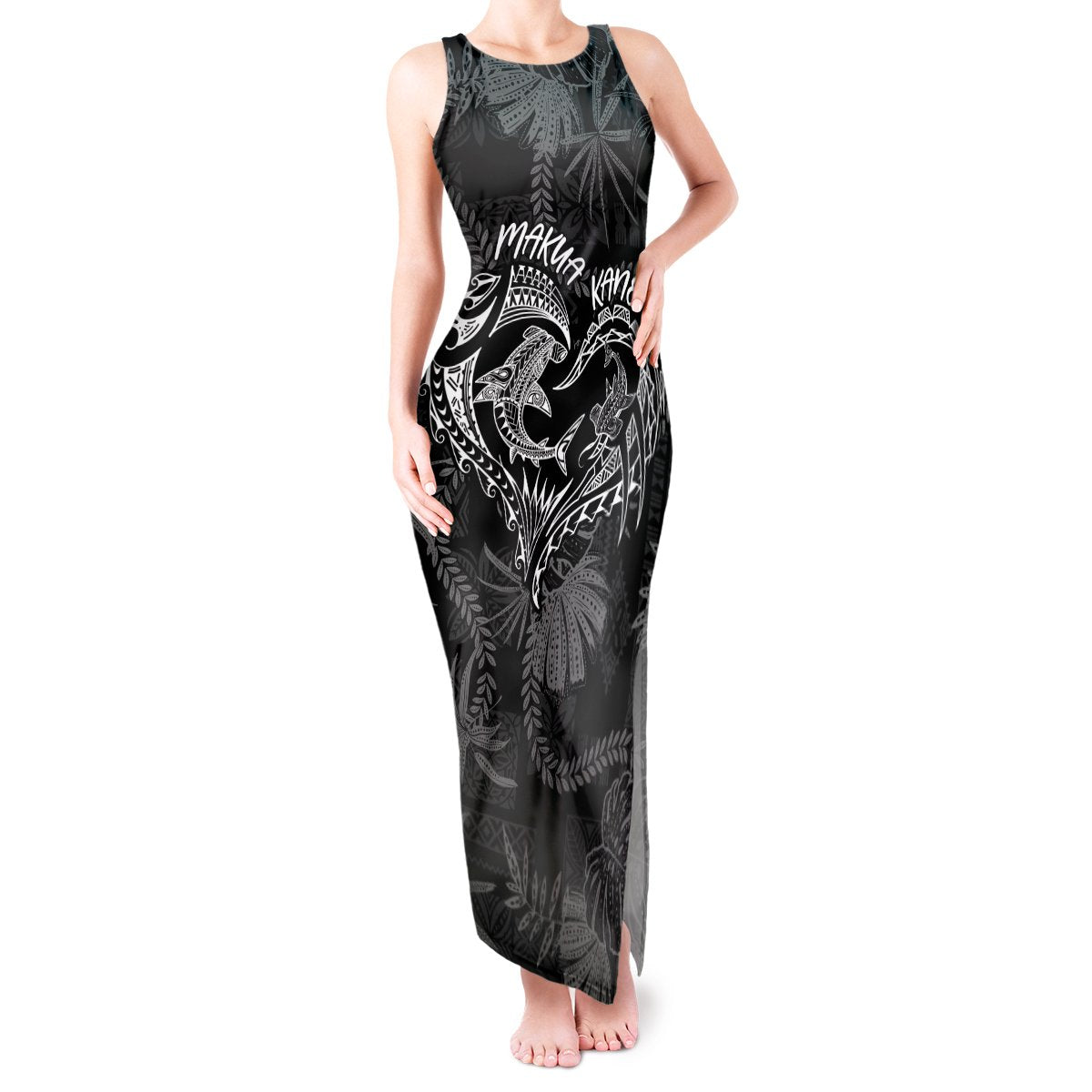 Hawaii Father's Day Vintage Lei Tank Maxi Dress Hauoli la Makuakane - Black LT7 Women Black - Polynesian Pride