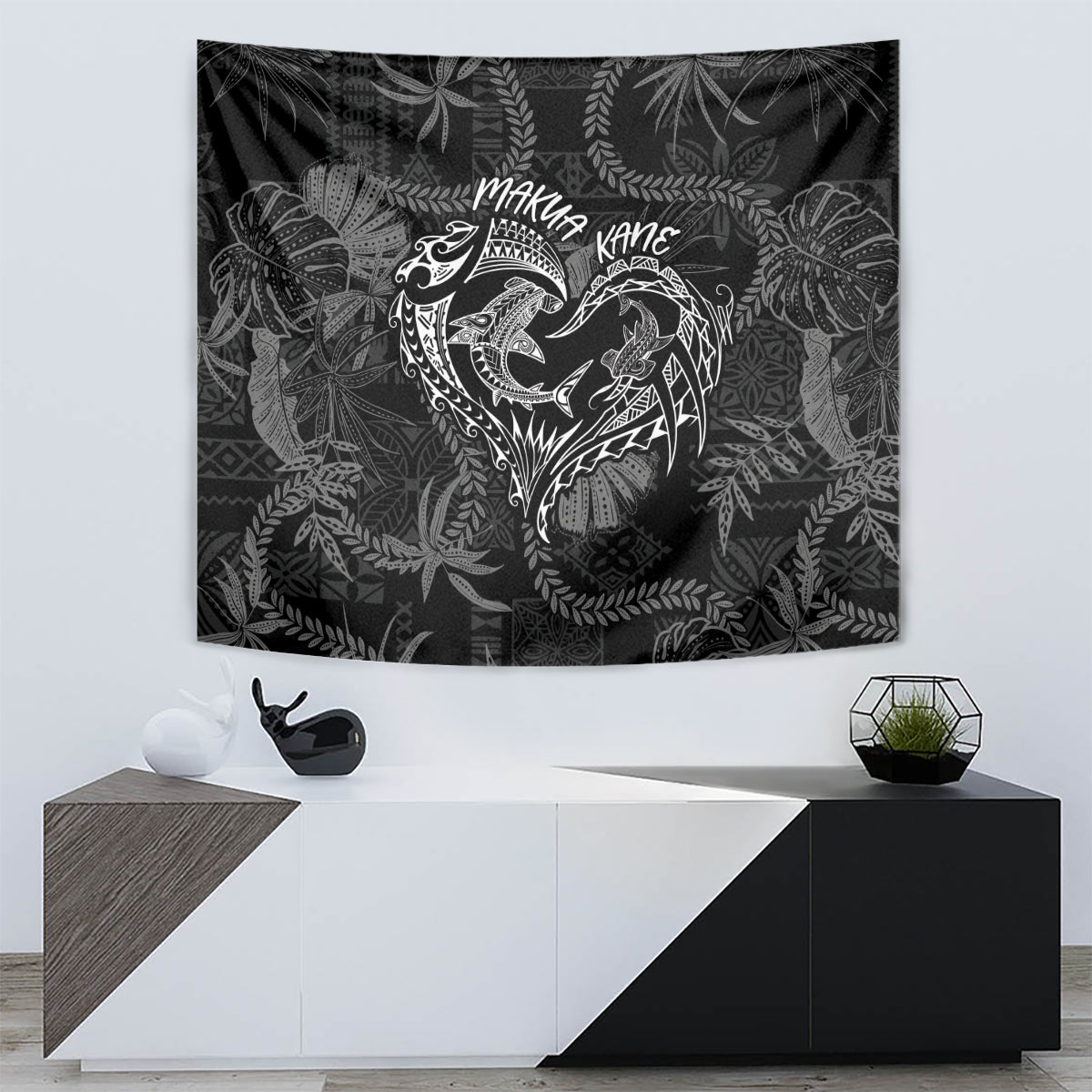 Hawaii Father's Day Vintage Lei Tapestry Hauoli la Makuakane - Black LT7 - Polynesian Pride