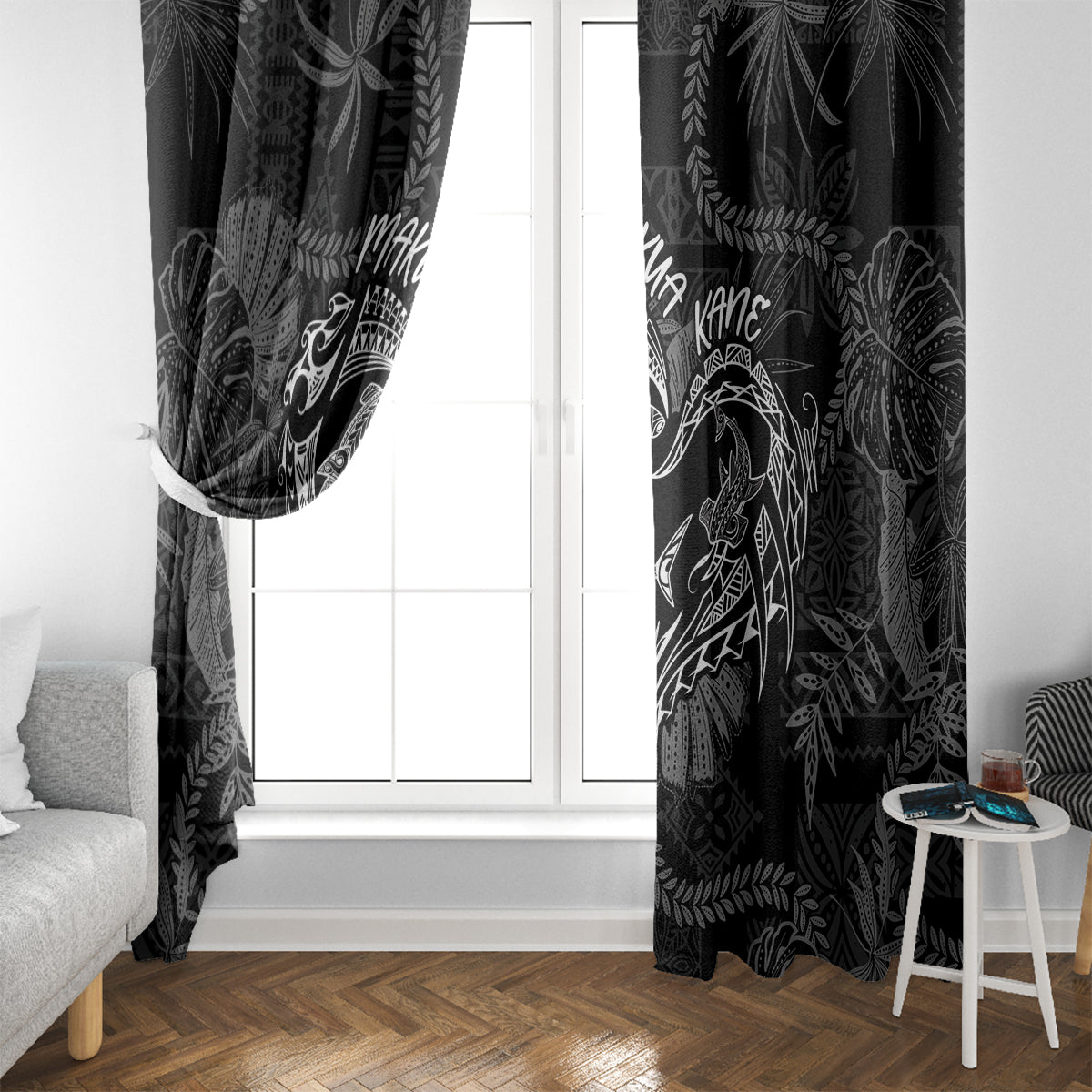 Hawaii Father's Day Vintage Lei Window Curtain Hauoli la Makuakane - Black LT7 - Polynesian Pride