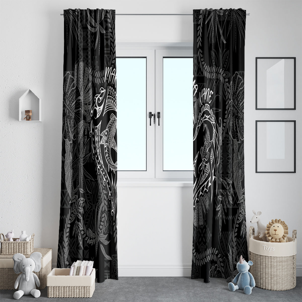 Hawaii Father's Day Vintage Lei Window Curtain Hauoli la Makuakane - Black LT7 - Polynesian Pride