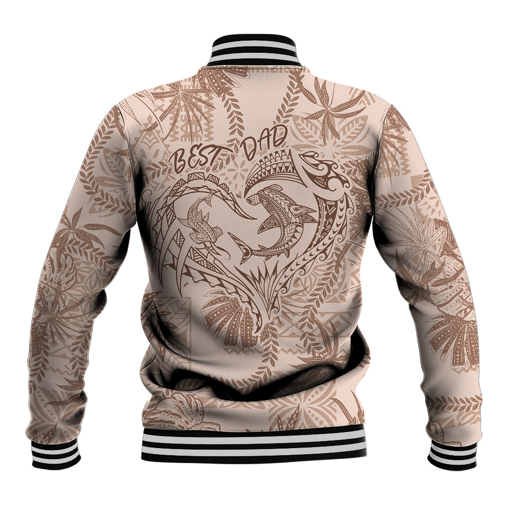 Hawaii Father's Day Vintage Lei Baseball Jacket Hauoli la Makuakane - Beige LT7 - Polynesian Pride