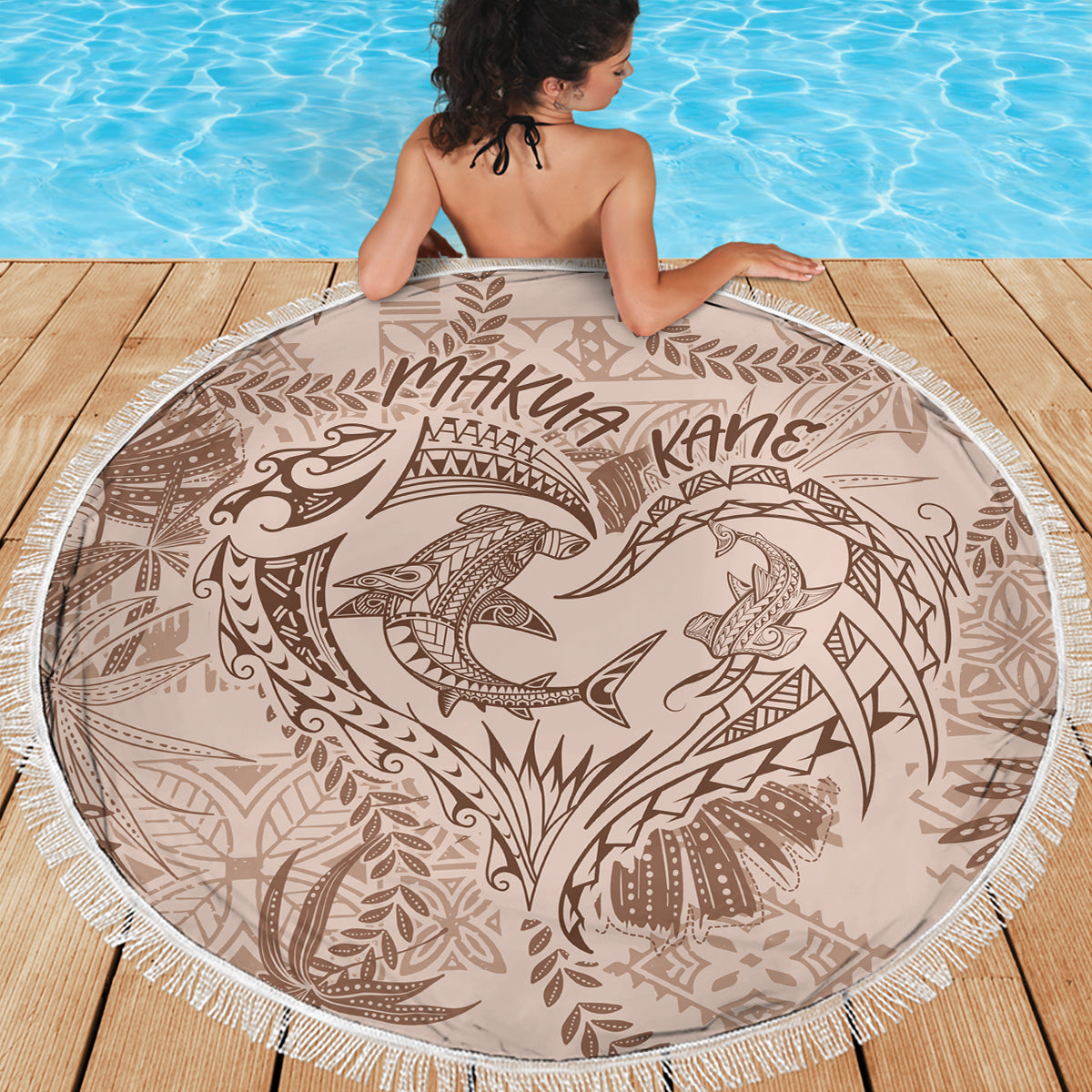 Hawaii Father's Day Vintage Lei Beach Blanket Hauoli la Makuakane - Beige LT7 - Polynesian Pride