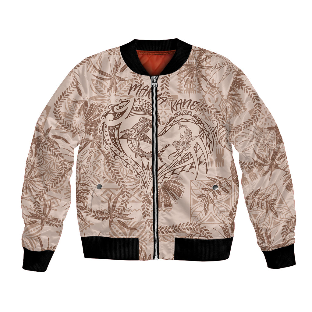 Hawaii Father's Day Vintage Lei Bomber Jacket Hauoli la Makuakane - Beige LT7 Unisex Beige - Polynesian Pride