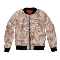 Hawaii Father's Day Vintage Lei Bomber Jacket Hauoli la Makuakane - Beige LT7 Unisex Beige - Polynesian Pride