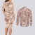 Hawaii Father's Day Vintage Lei Couples Matching Long Sleeve Bodycon Dress and Long Sleeve Button Shirt Hauoli la Makuakane - Beige