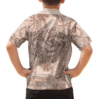 Hawaii Father's Day Vintage Lei Family Matching Short Sleeve Bodycon Dress and Hawaiian Shirt Hauoli la Makuakane - Beige