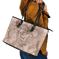 Hawaii Father's Day Vintage Lei Leather Tote Bag Hauoli la Makuakane - Beige LT7 - Polynesian Pride