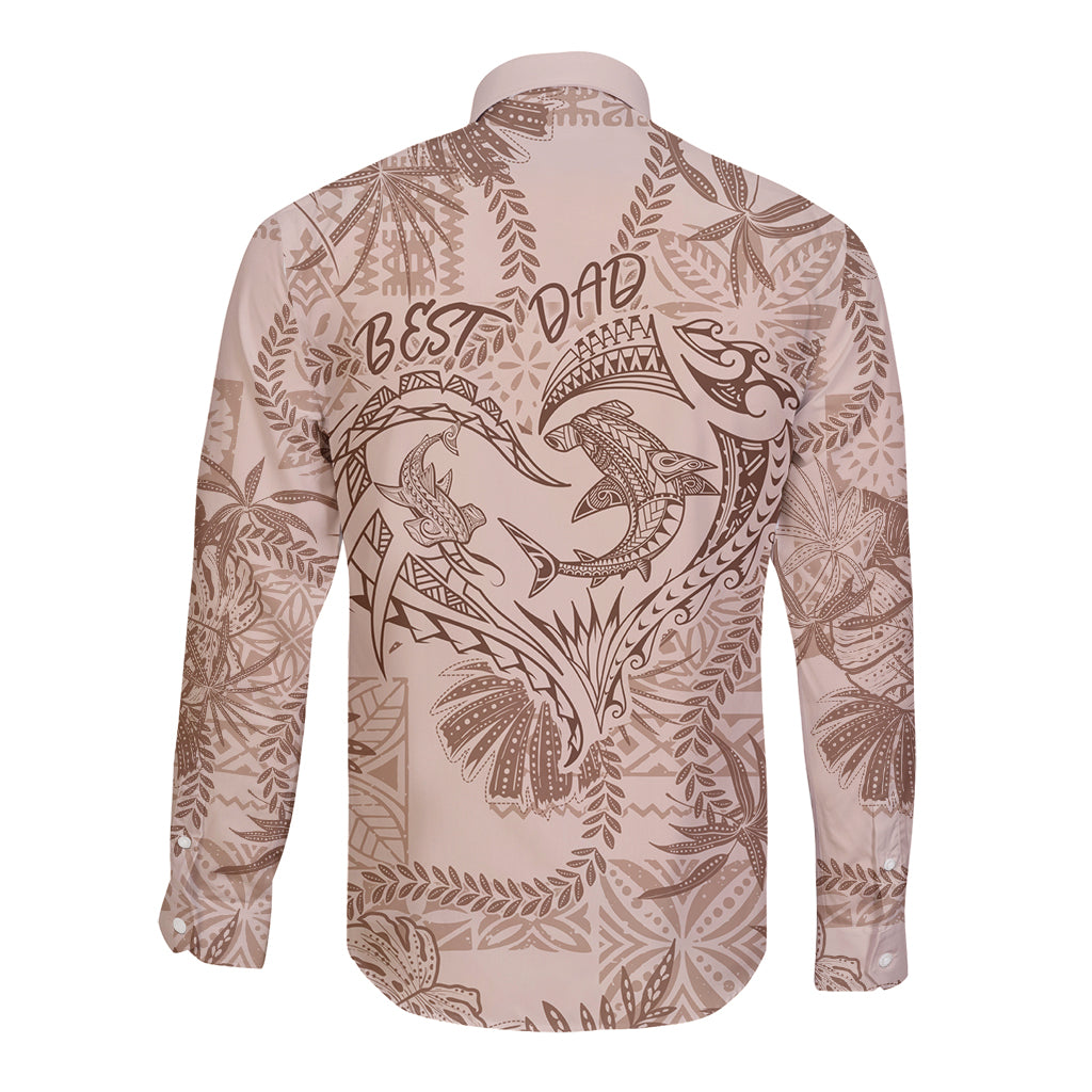 Hawaii Father's Day Vintage Lei Long Sleeve Button Shirt Hauoli la Makuakane - Beige