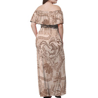 Hawaii Father's Day Vintage Lei Off Shoulder Maxi Dress Hauoli la Makuakane - Beige LT7 - Polynesian Pride