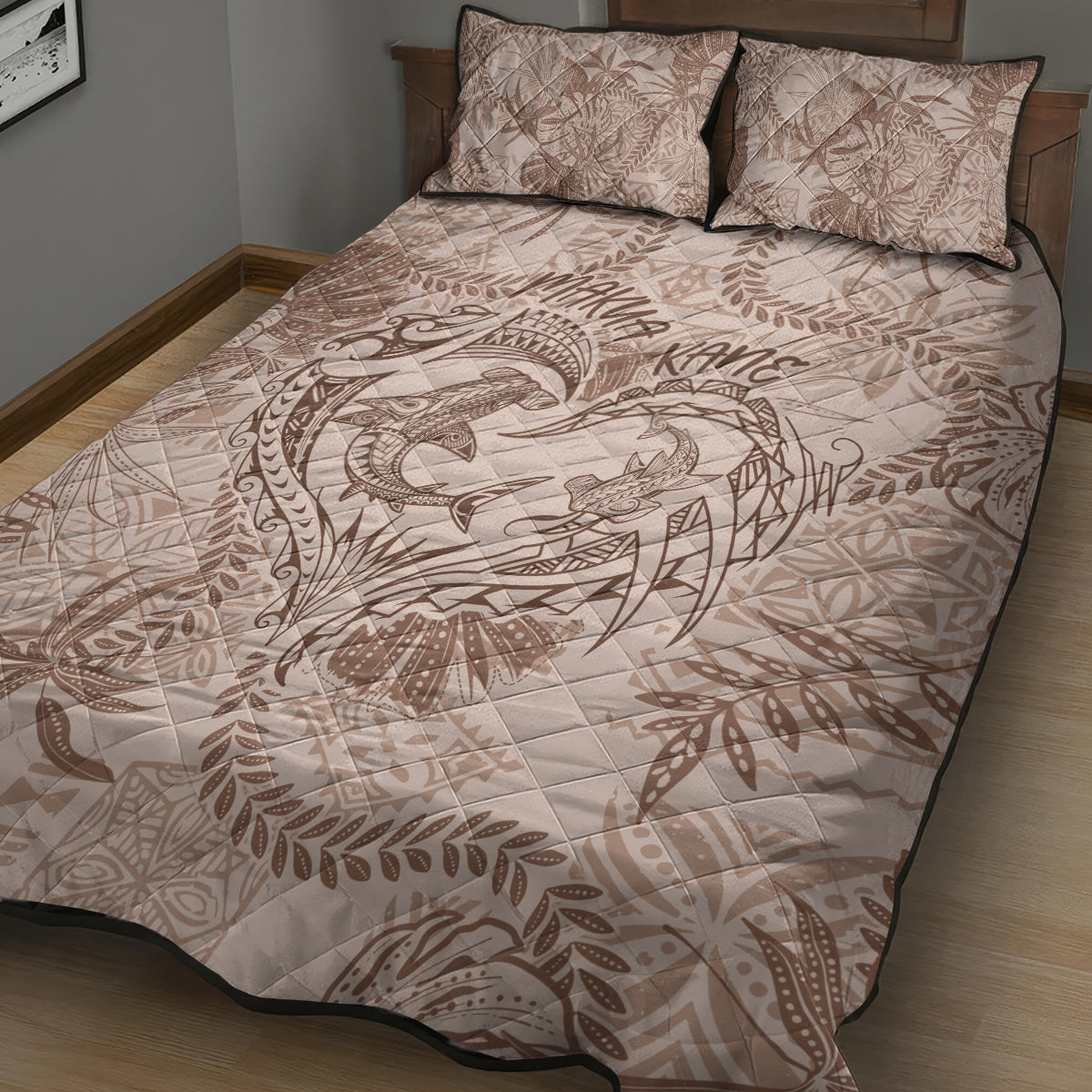 Hawaii Father's Day Vintage Lei Quilt Bed Set Hauoli la Makuakane - Beige LT7 - Polynesian Pride