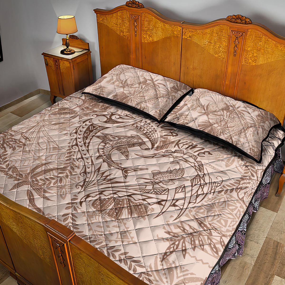 Hawaii Father's Day Vintage Lei Quilt Bed Set Hauoli la Makuakane - Beige LT7 - Polynesian Pride