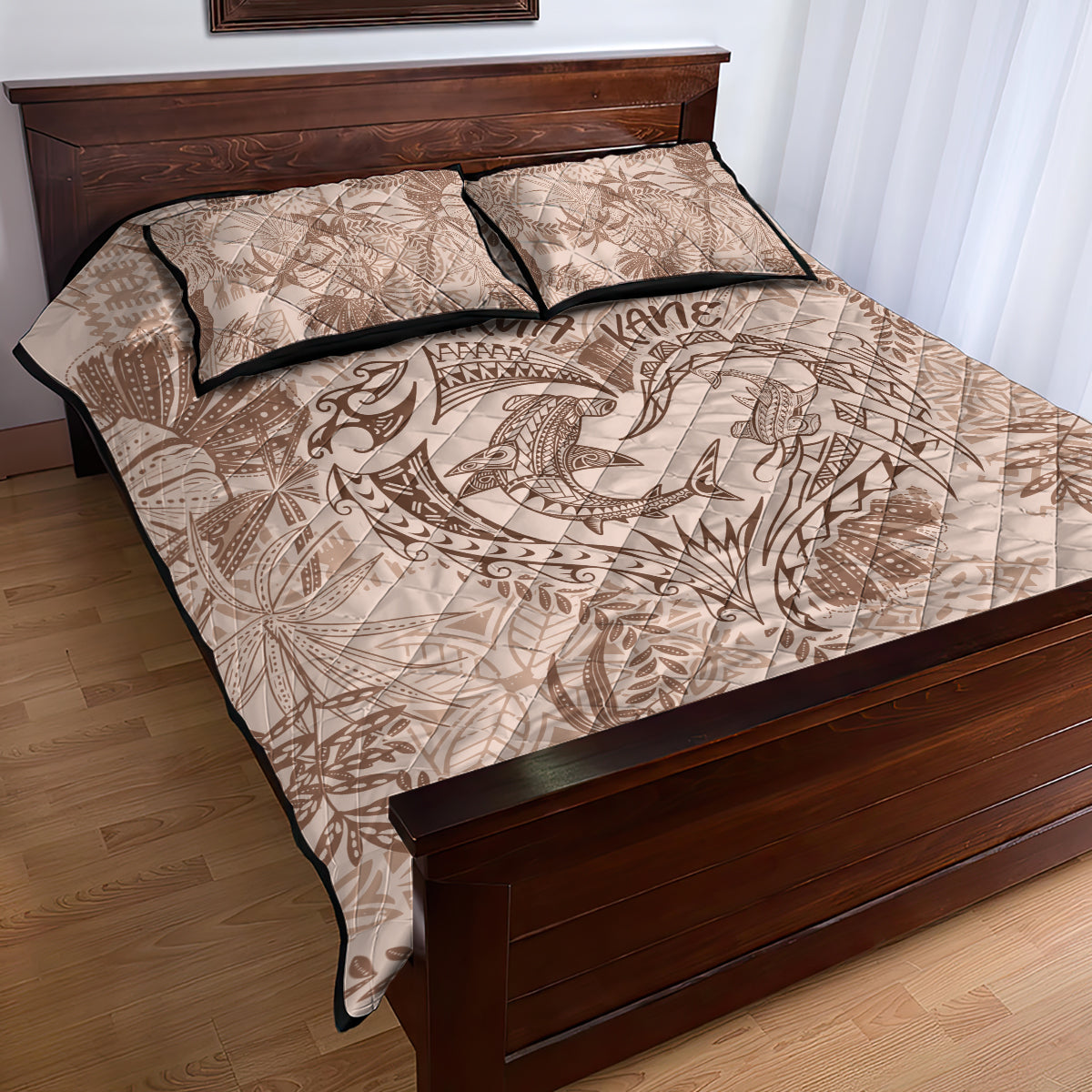 Hawaii Father's Day Vintage Lei Quilt Bed Set Hauoli la Makuakane - Beige LT7 - Polynesian Pride