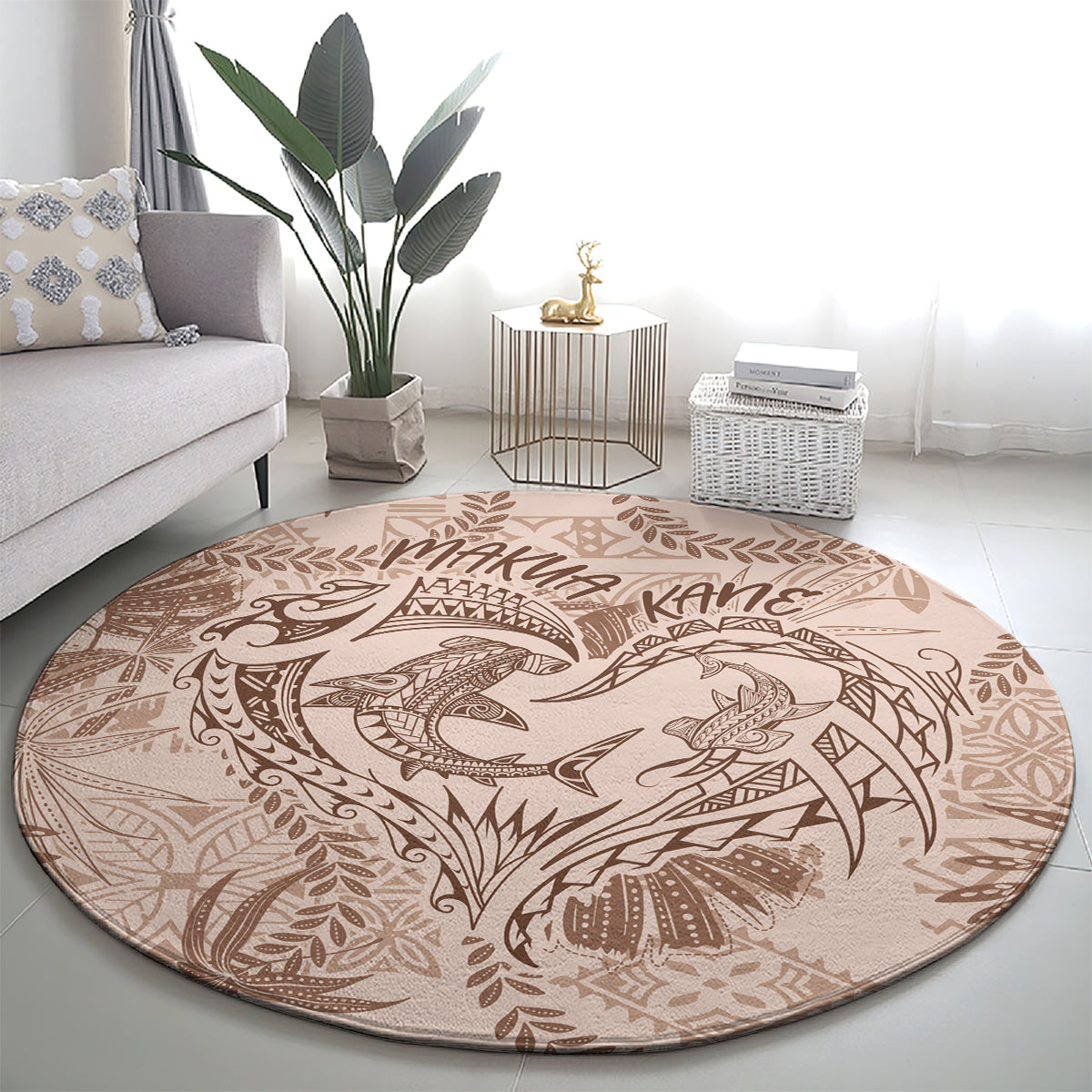 Hawaii Father's Day Vintage Lei Round Carpet Hauoli la Makuakane - Beige