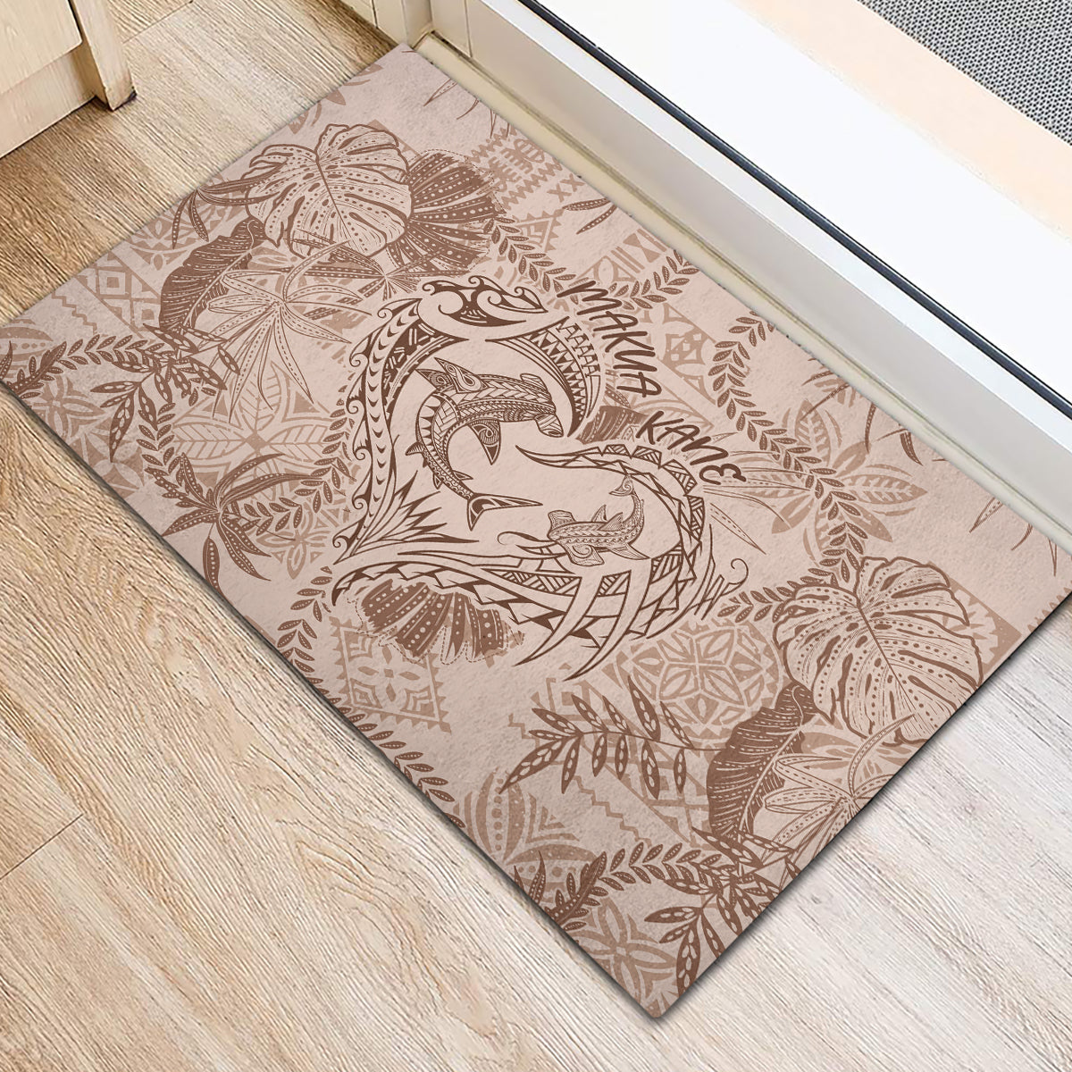 Hawaii Father's Day Vintage Lei Rubber Doormat Hauoli la Makuakane - Beige LT7 - Polynesian Pride