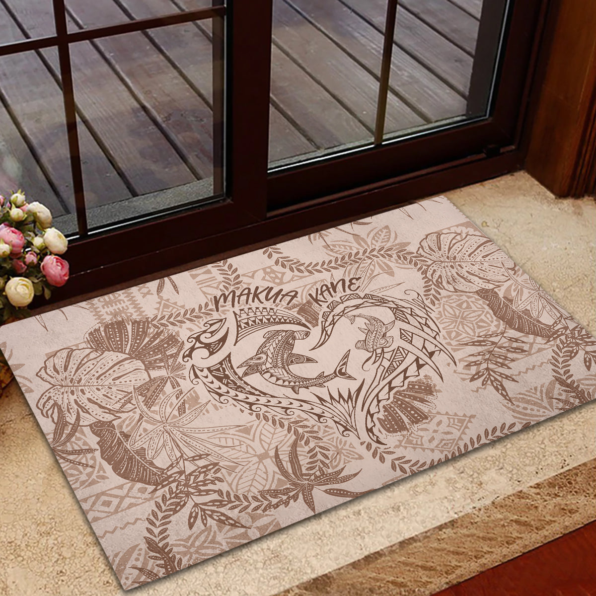 Hawaii Father's Day Vintage Lei Rubber Doormat Hauoli la Makuakane - Beige LT7 - Polynesian Pride