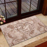 Hawaii Father's Day Vintage Lei Rubber Doormat Hauoli la Makuakane - Beige LT7 - Polynesian Pride