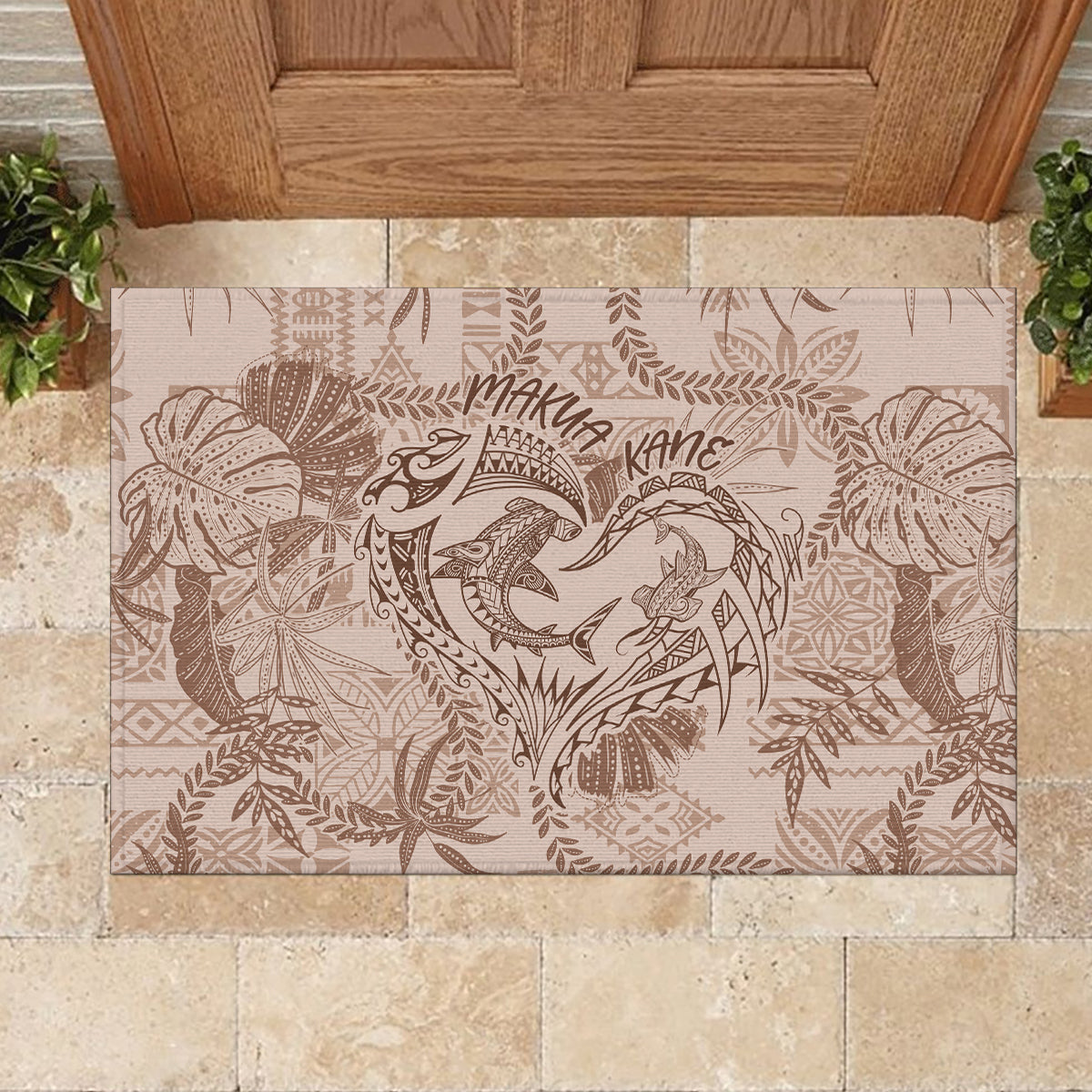 Hawaii Father's Day Vintage Lei Rubber Doormat Hauoli la Makuakane - Beige LT7 - Polynesian Pride