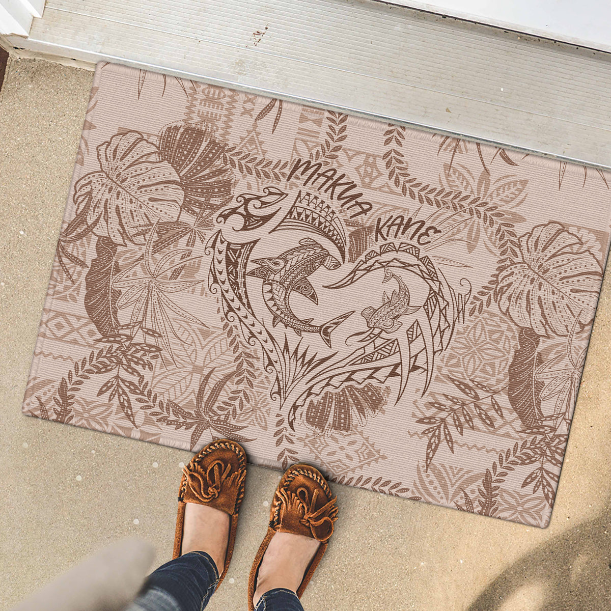 Hawaii Father's Day Vintage Lei Rubber Doormat Hauoli la Makuakane - Beige LT7 - Polynesian Pride