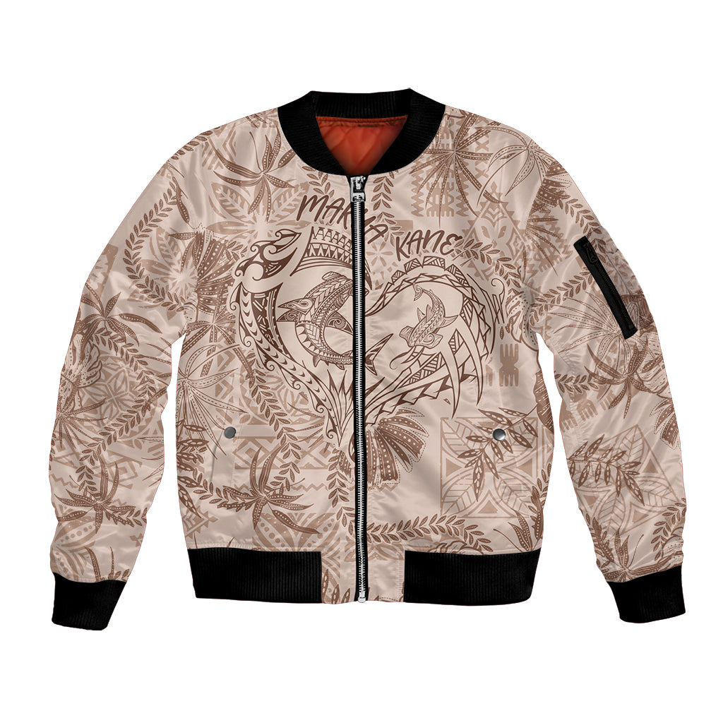 Hawaii Father's Day Vintage Lei Sleeve Zip Bomber Jacket Hauoli la Makuakane - Beige LT7 Unisex Beige - Polynesian Pride