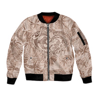 Hawaii Father's Day Vintage Lei Sleeve Zip Bomber Jacket Hauoli la Makuakane - Beige LT7 Unisex Beige - Polynesian Pride