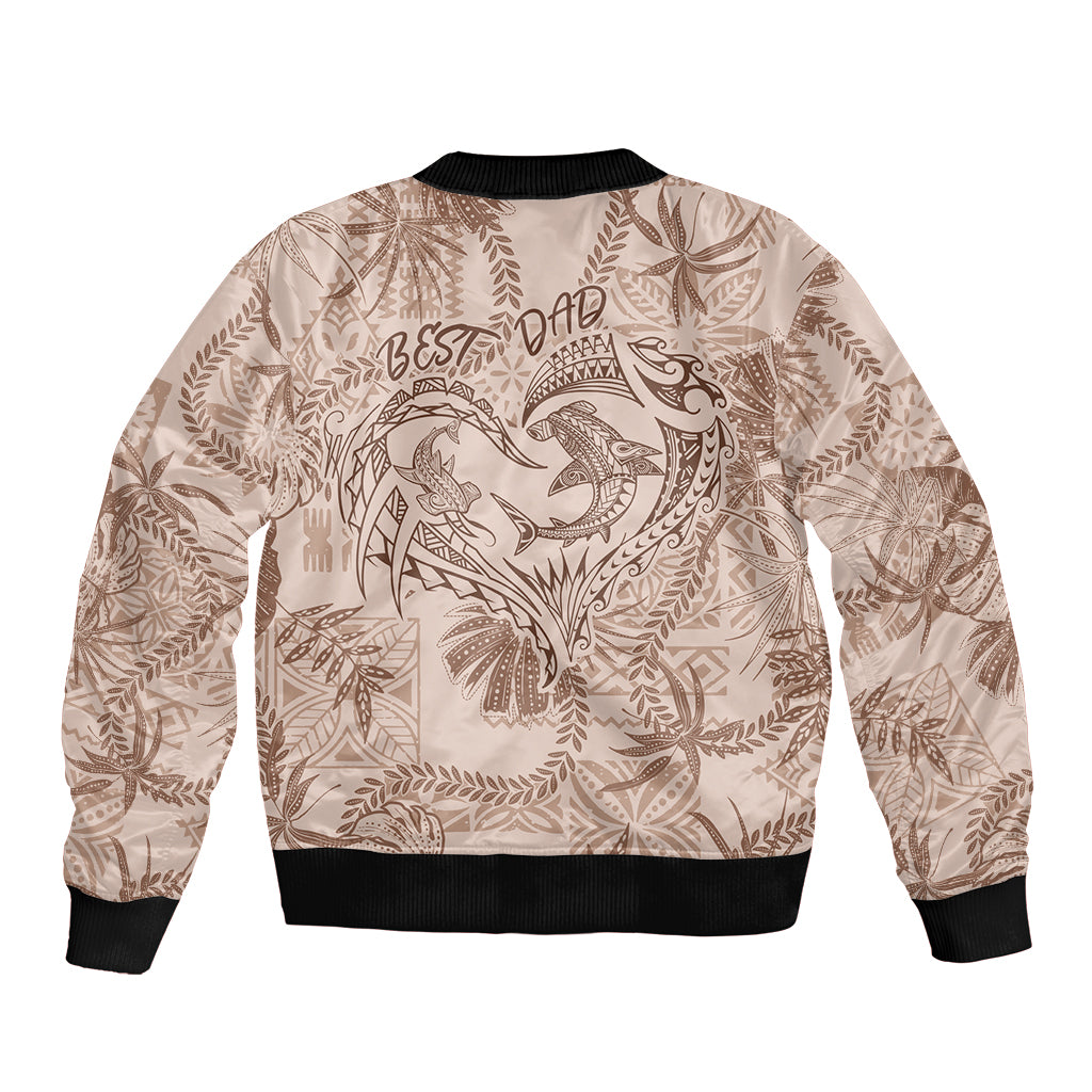 Hawaii Father's Day Vintage Lei Sleeve Zip Bomber Jacket Hauoli la Makuakane - Beige LT7 - Polynesian Pride