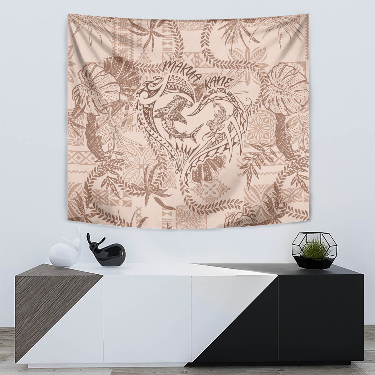 Hawaii Father's Day Vintage Lei Tapestry Hauoli la Makuakane - Beige LT7 - Polynesian Pride