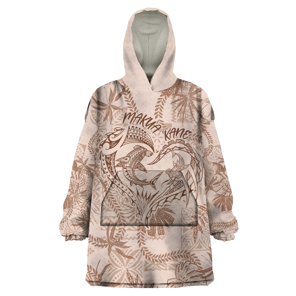Hawaii Father's Day Vintage Lei Wearable Blanket Hoodie Hauoli la Makuakane - Beige LT7 One Size Beige - Polynesian Pride