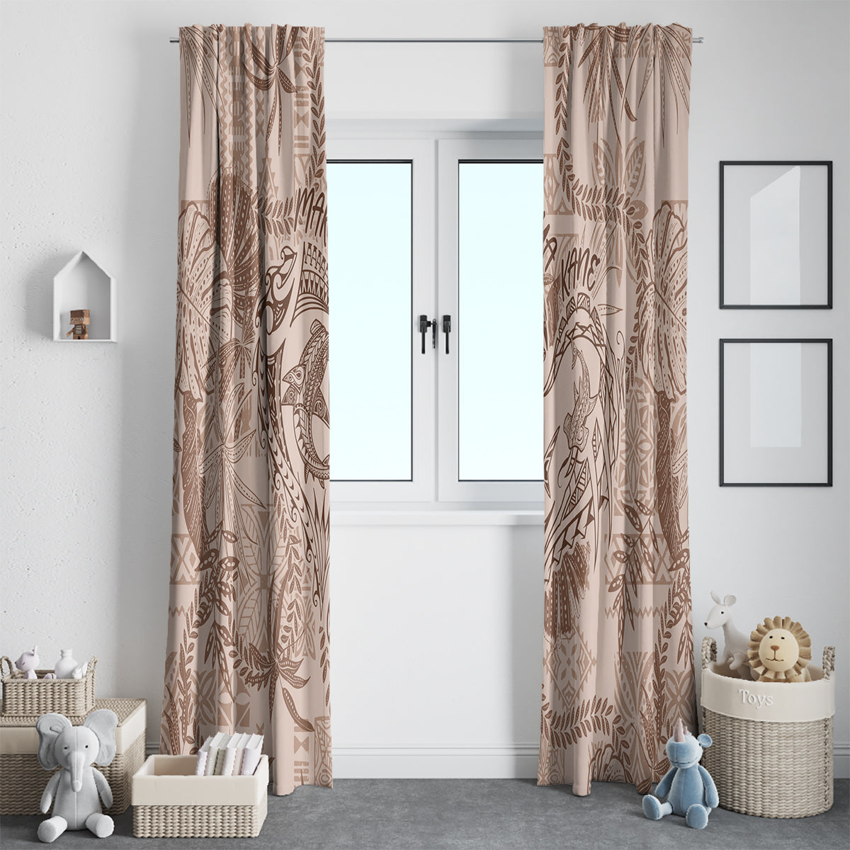 Hawaii Father's Day Vintage Lei Window Curtain Hauoli la Makuakane - Beige LT7 - Polynesian Pride
