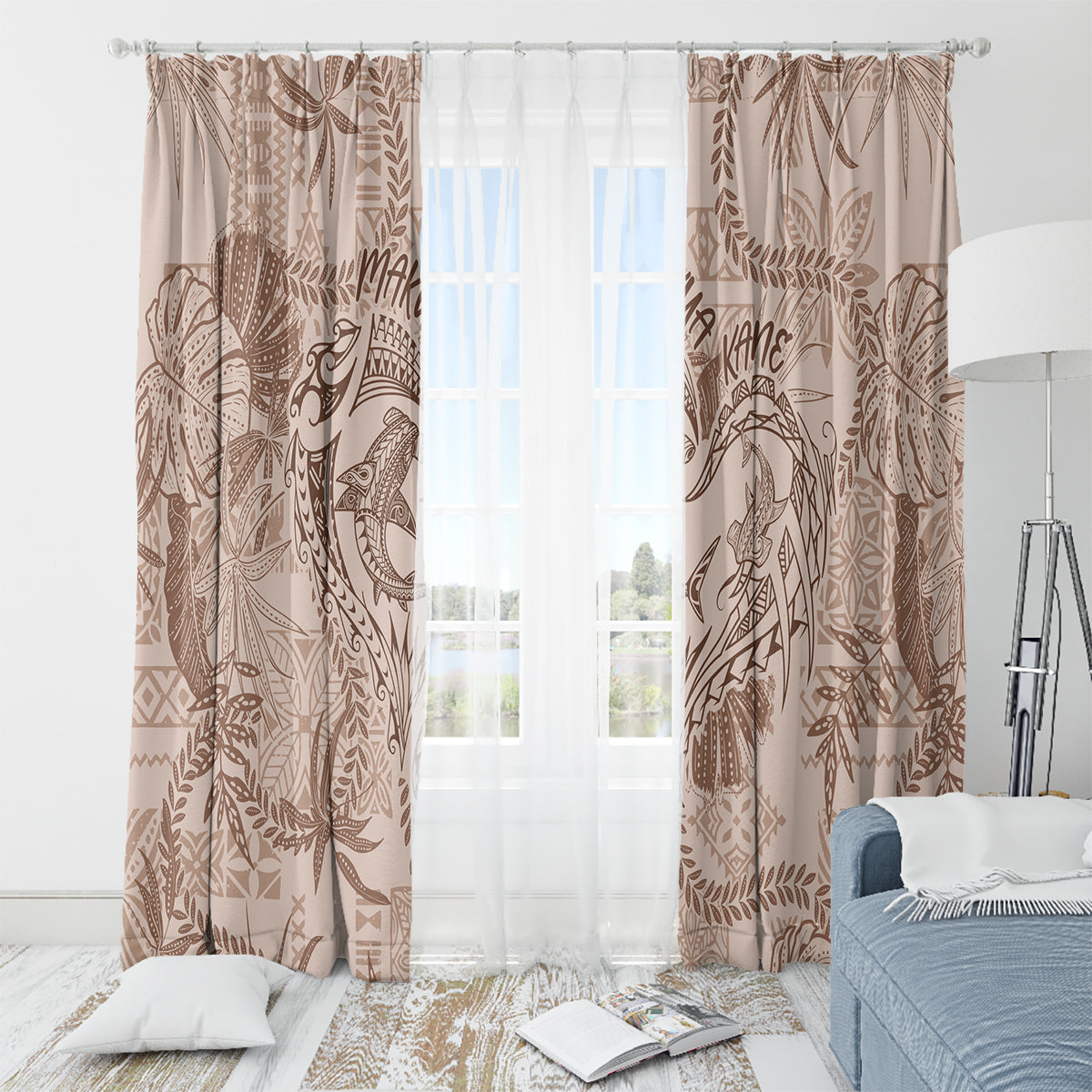 Hawaii Father's Day Vintage Lei Window Curtain Hauoli la Makuakane - Beige LT7 - Polynesian Pride
