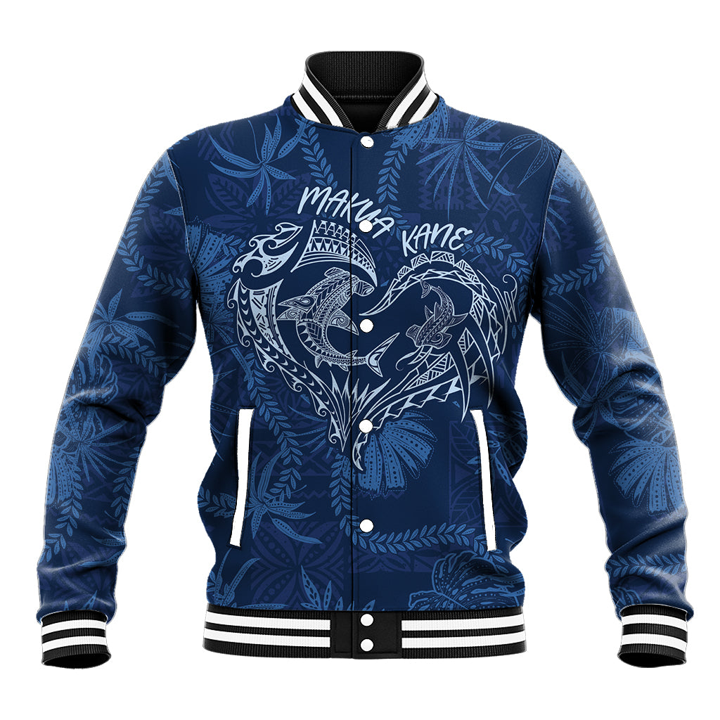 Hawaii Father's Day Vintage Lei Baseball Jacket Hauoli la Makuakane - Blue LT7 Unisex Blue - Polynesian Pride