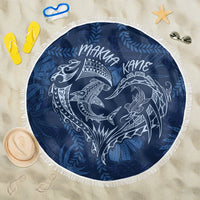 Hawaii Father's Day Vintage Lei Beach Blanket Hauoli la Makuakane - Blue LT7 One Size 150cm Blue - Polynesian Pride