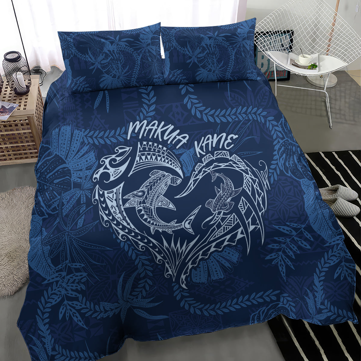 Hawaii Father's Day Vintage Lei Bedding Set Hauoli la Makuakane - Blue LT7 - Polynesian Pride