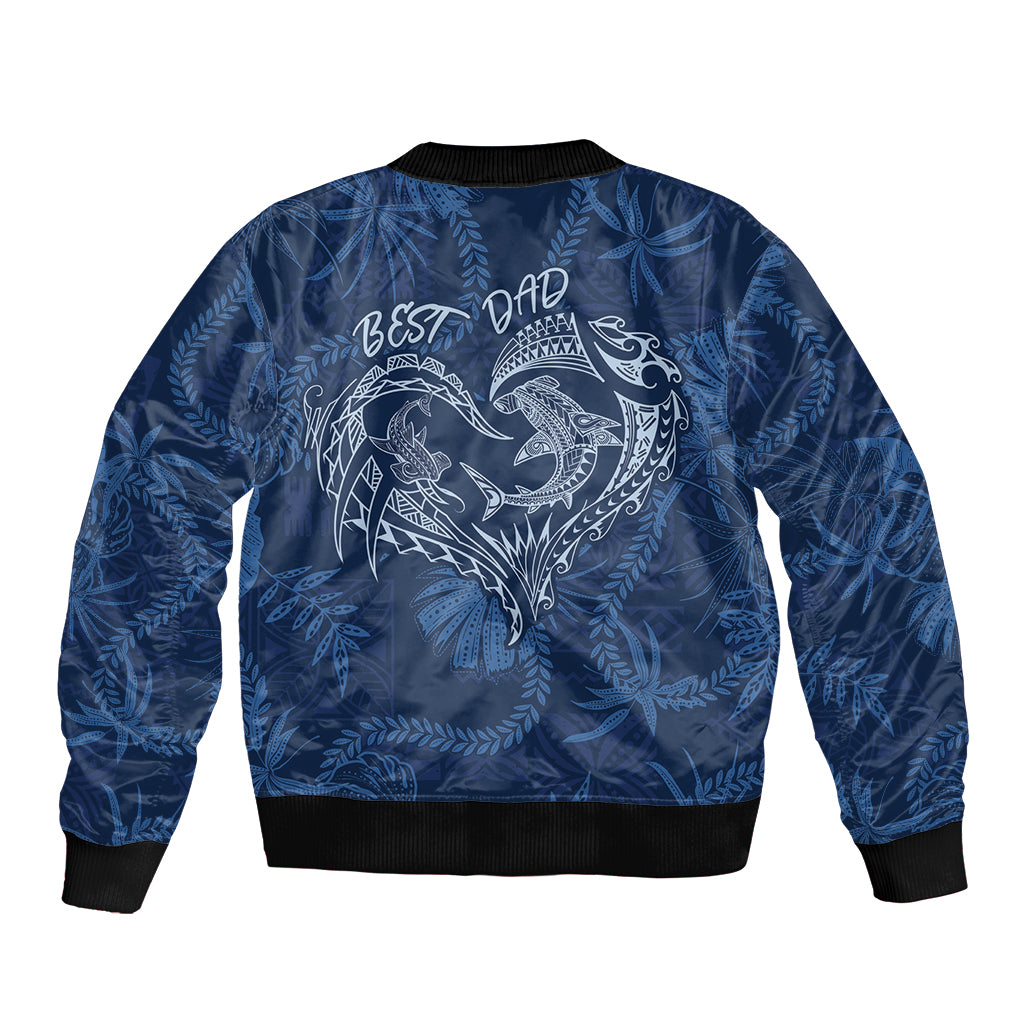 Hawaii Father's Day Vintage Lei Bomber Jacket Hauoli la Makuakane - Blue LT7 - Polynesian Pride