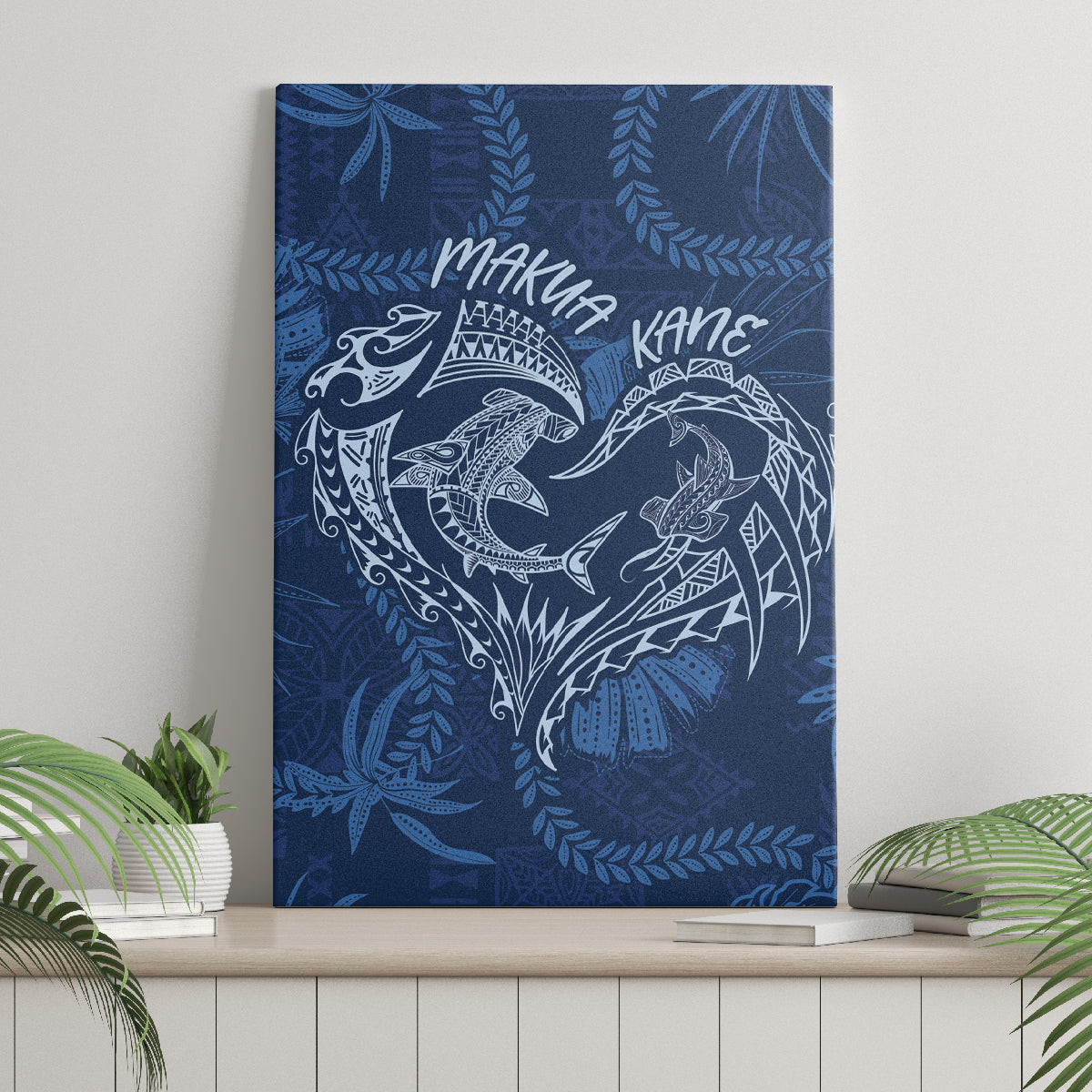 Hawaii Father's Day Vintage Lei Canvas Wall Art Hauoli la Makuakane - Blue LT7 - Polynesian Pride
