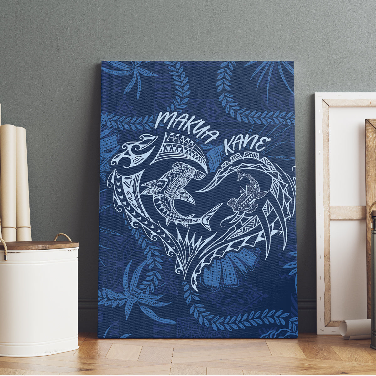 Hawaii Father's Day Vintage Lei Canvas Wall Art Hauoli la Makuakane - Blue LT7 - Polynesian Pride