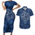 Hawaii Father's Day Vintage Lei Couples Matching Short Sleeve Bodycon Dress and Hawaiian Shirt Hauoli la Makuakane - Blue