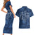 Hawaii Father's Day Vintage Lei Couples Matching Short Sleeve Bodycon Dress and Hawaiian Shirt Hauoli la Makuakane - Blue