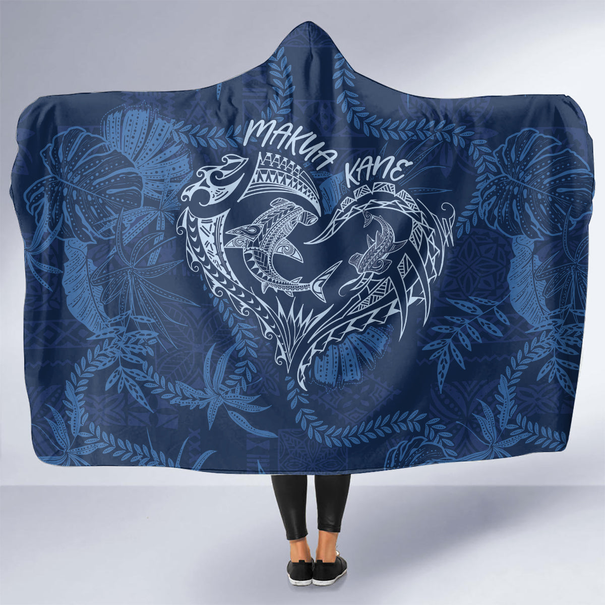 Hawaii Father's Day Vintage Lei Hooded Blanket Hauoli la Makuakane - Blue LT7 - Polynesian Pride
