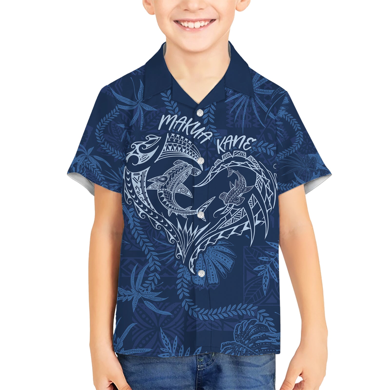 Hawaii Father's Day Vintage Lei Kid Hawaiian Shirt Hauoli la Makuakane - Blue LT7 Kid Blue - Polynesian Pride