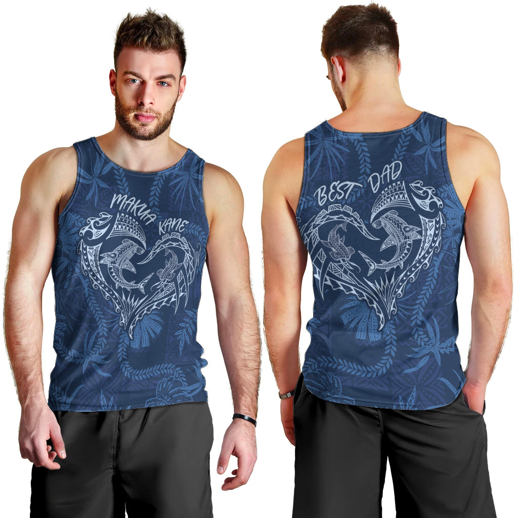Hawaii Father's Day Vintage Lei Men Tank Top Hauoli la Makuakane - Blue LT7 - Polynesian Pride
