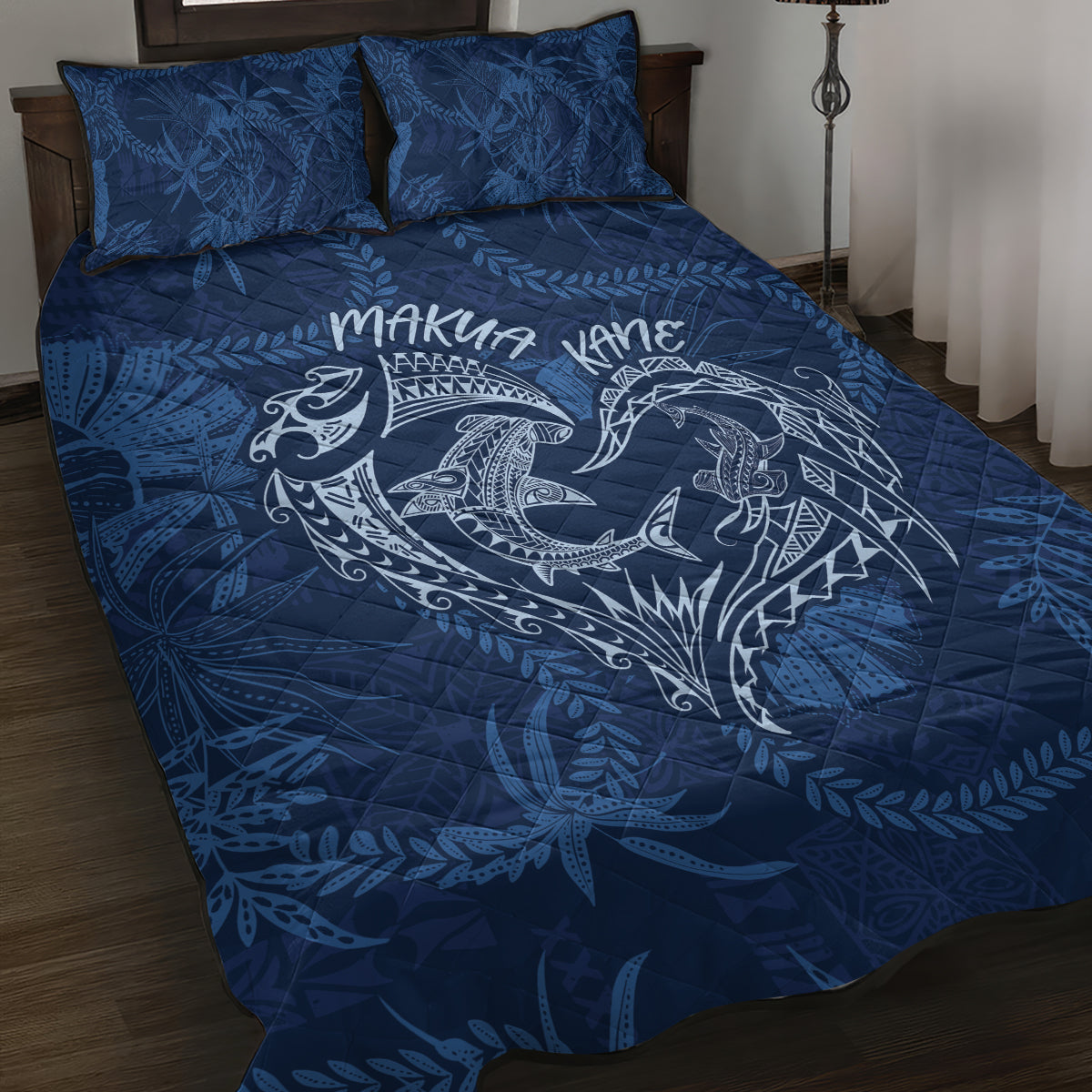 Hawaii Father's Day Vintage Lei Quilt Bed Set Hauoli la Makuakane - Blue LT7 Blue - Polynesian Pride