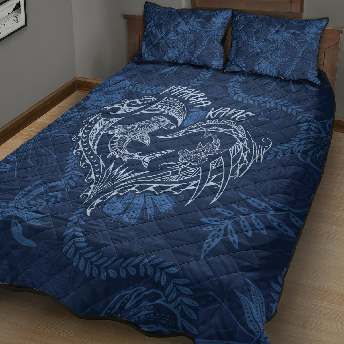 Hawaii Father's Day Vintage Lei Quilt Bed Set Hauoli la Makuakane - Blue LT7 - Polynesian Pride