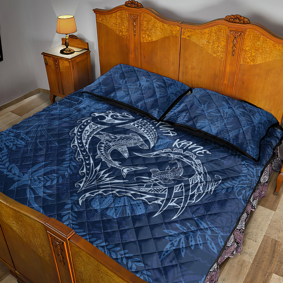 Hawaii Father's Day Vintage Lei Quilt Bed Set Hauoli la Makuakane - Blue LT7 - Polynesian Pride