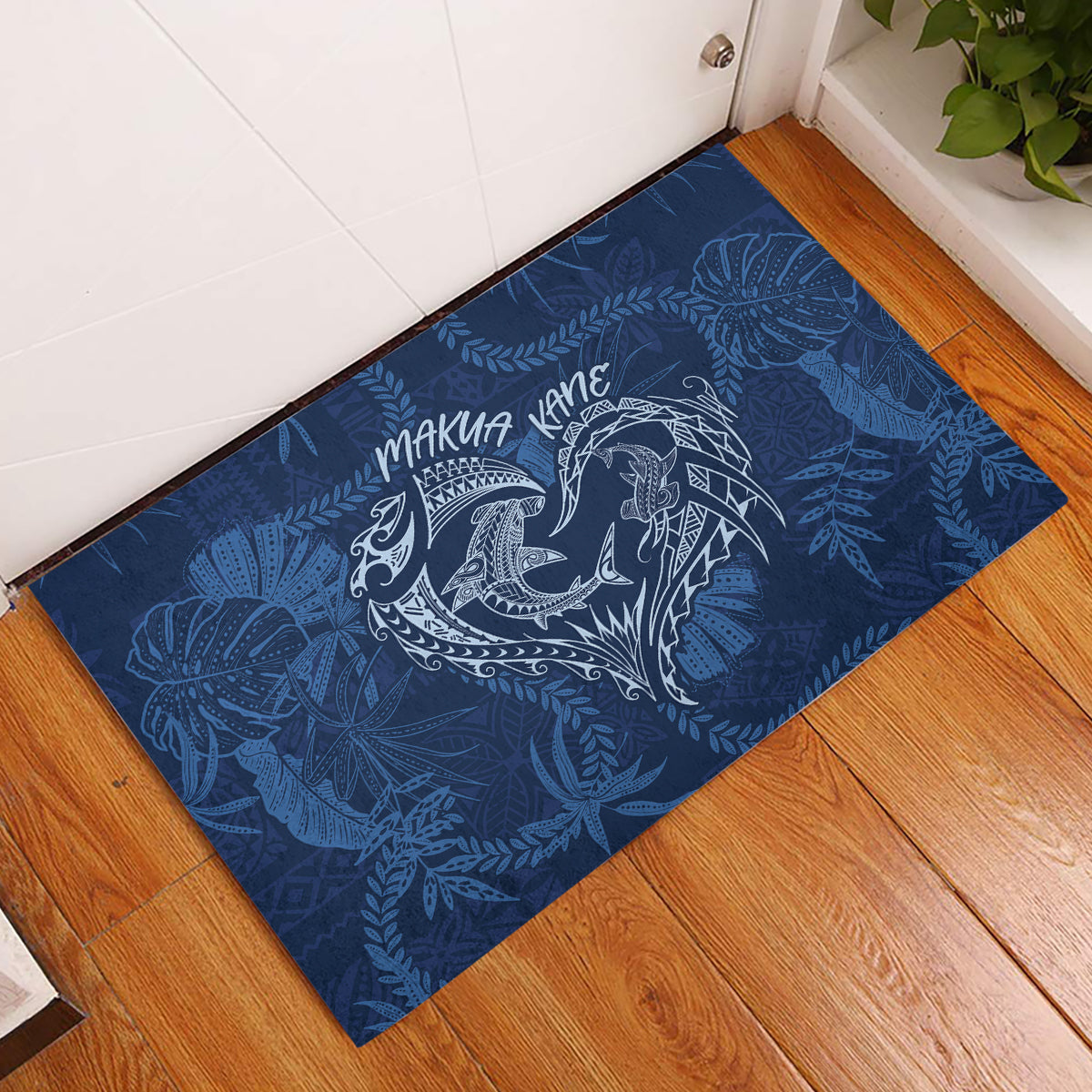 Hawaii Father's Day Vintage Lei Rubber Doormat Hauoli la Makuakane - Blue LT7 Blue - Polynesian Pride
