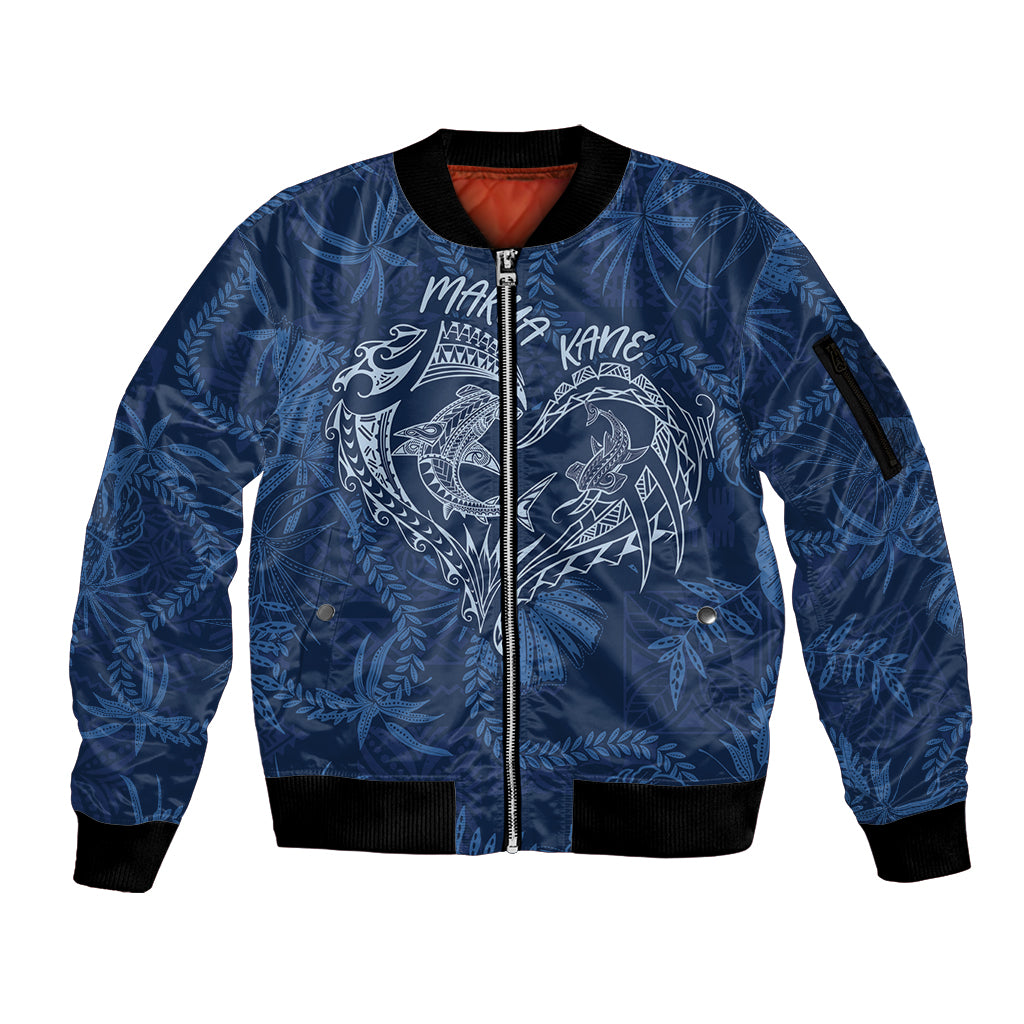 Hawaii Father's Day Vintage Lei Sleeve Zip Bomber Jacket Hauoli la Makuakane - Blue LT7 Unisex Blue - Polynesian Pride