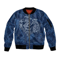 Hawaii Father's Day Vintage Lei Sleeve Zip Bomber Jacket Hauoli la Makuakane - Blue LT7 Unisex Blue - Polynesian Pride