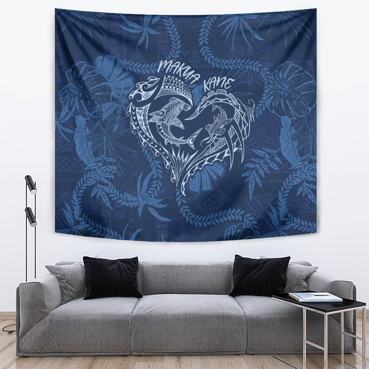 Hawaii Father's Day Vintage Lei Tapestry Hauoli la Makuakane - Blue LT7 Blue - Polynesian Pride