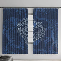 Hawaii Father's Day Vintage Lei Window Curtain Hauoli la Makuakane - Blue LT7 With Hooks Blue - Polynesian Pride
